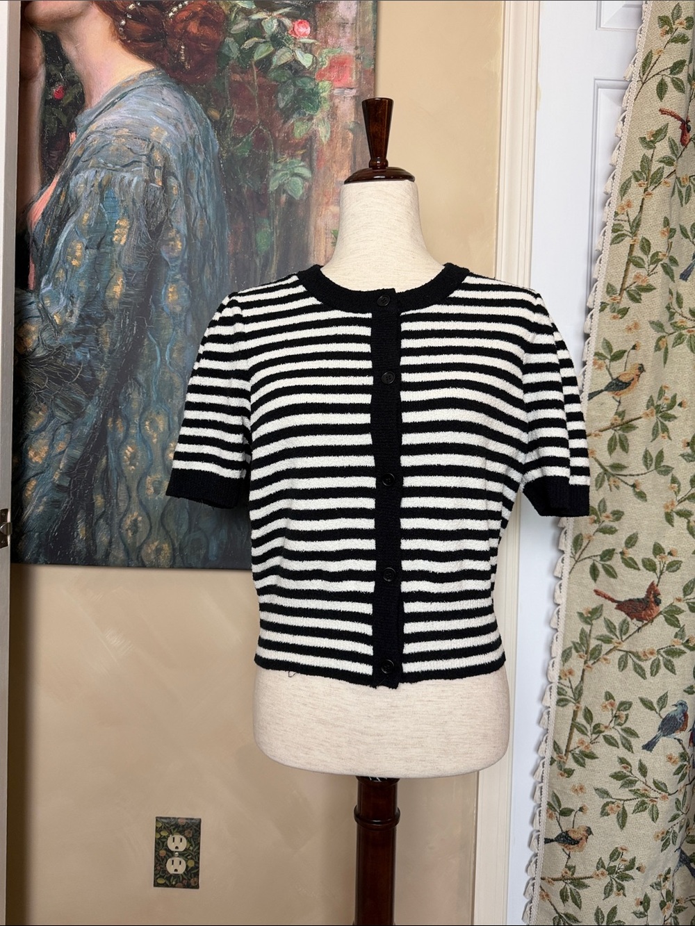 **NWT** Marled Black and White Striped Short Sleeve Cardigan
